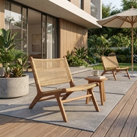 Chaise longue de jardin en teck naturel, moderne, imperméable, durable, écologique, avec assise en sangle tressée pour terrasse et patio