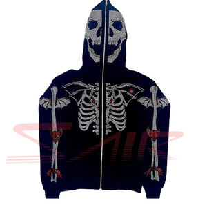 Women's and Men's Oversized Full Zip Rhinestone <b>Hoodie</b> Quality 100% Cotton Graphic Print Sweatshirt Wholesale Price - Product Image 2