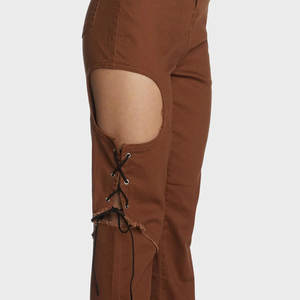 กางเกงขาบานสำหรับผู้หญิงกางเกงผ้าฝ้ายทรงตรงปลายบานปรับแต่งได้ลาย2025 100% - Product Image 5