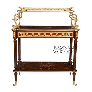 Classic Solid Wood Serving <b>Trolley</b> With Brass Details And Double Shelf For Home And Hospitality Use - Product Image 2