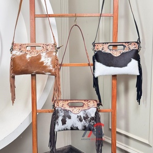 2025 Latest Fashion Women's Bags Customized Hand <b>Tooled</b> Cowhide <b>Leather</b> Handbags Handled Zipper Crossbody Shoulder Fringe Bags - Product Image 1