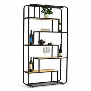 Étagère décorative moderne KTB68131 pour salon, avec cadre en fer et plateau en bois, pour la décoration de la maison, de la cuisine et de la salle de bain, pour le rangement des pots de Noël - Product Image 1