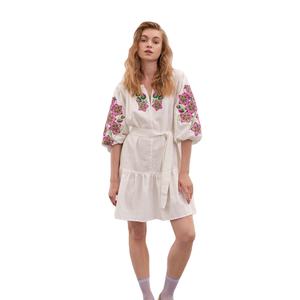 New Style Women Fashion Elegant Short Puff Sleeves Floral Embroidered <b>Mini</b> Length Short Ukraine - Product Image 2