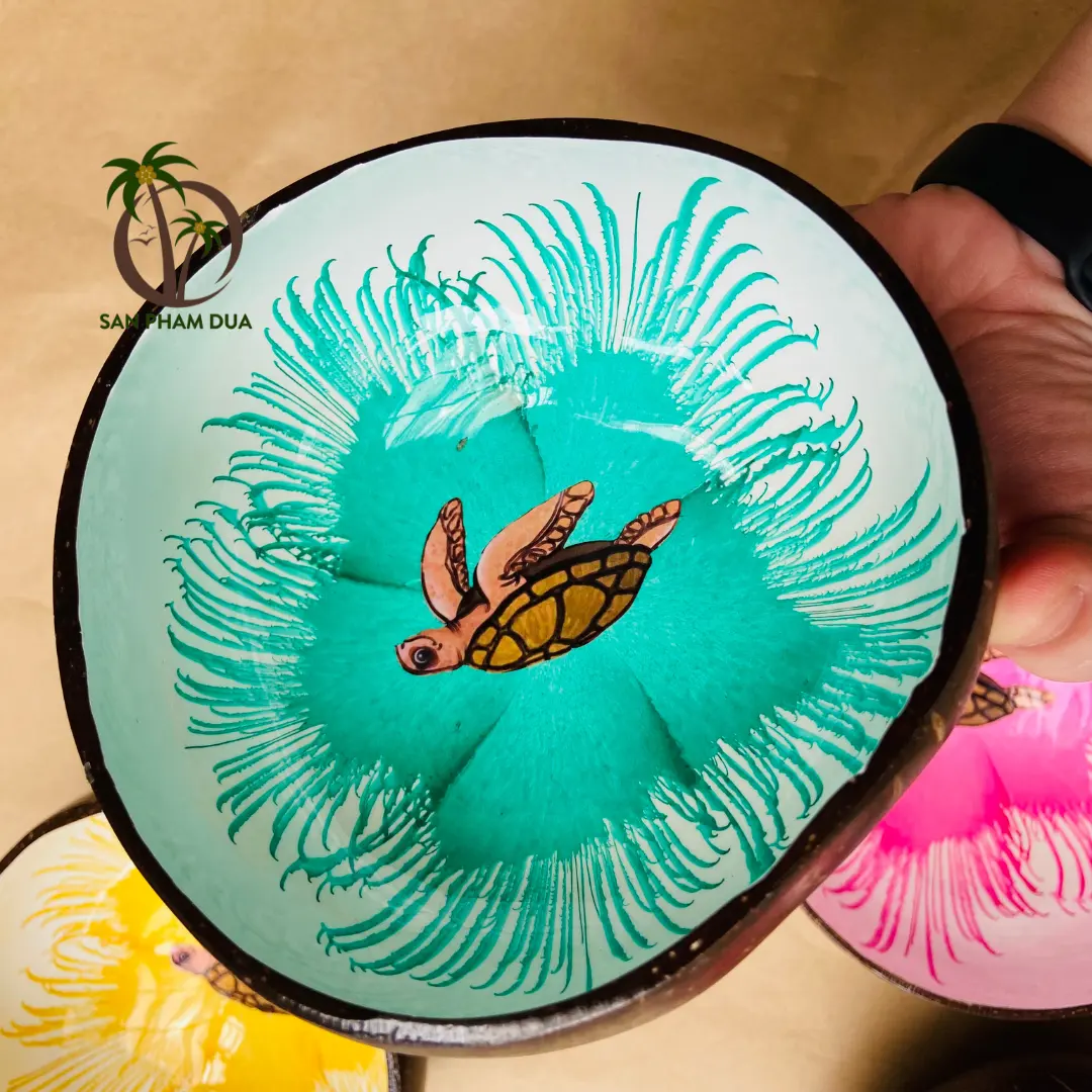 다채로운 디자인 코코넛 쉘 래커 그릇 강력하고 안정적인 래커 코코넛 그릇 고품질 도매 코코넛 그릇