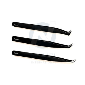 Pince à épiler professionnelle de haute qualité en acier inoxydable à poignée droite pour extensions de cils, pointe en plasma dorée, revêtement papier, NOMZI - Product Image 2