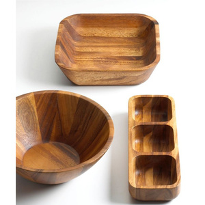 Nouvel ensemble de trois bols de service en bois de couleur naturelle de haute qualité vaisselle pour la table de cuisine pour une utilisation de fête disponible en vrac - Product Image 2