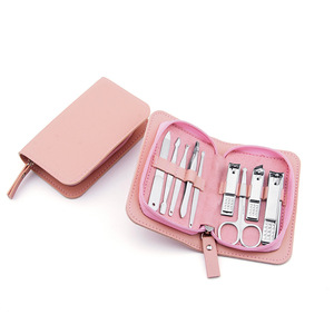 <b>Pink</b> Beauty Stainless Steel Manicure Pedicure <b>Set</b> 9pcs Nail Care <b>Tools</b> Case Sharp Blades Cuticle Clippers Tweezers Nail Scissors - Product Image 4