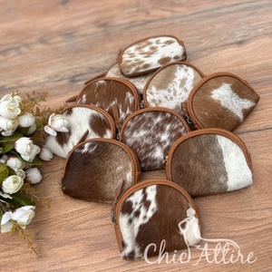 Vente chaude fermeture éclair sac à monnaie peau de vache en cuir véritable petit porte-monnaie 2022 nouveau arrivé Mini sac femmes changement sacs à main - Product Image 1