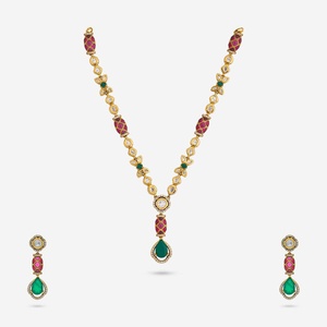 Kundan 189243 Bridal Jewelry Set Gold Plated Brass <b>Necklace</b> with Zircon Pearl Diamond Wedding Ring Included - Product Image 1