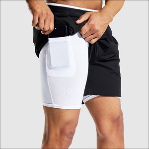 Pantalones cortos deportivos 2 en 1 para hombre, de secado rápido, transpirables, para entrenamiento de Yoga, gimnasio, 7 pulgadas, con bolsillo y cremallera, cintura media - Product Image 5