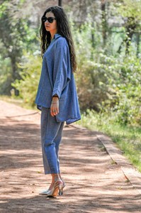 ชุดนอนผ้าลินินพิมพ์ลายสำหรับผู้หญิง, ชุดนอนผ้าลินินโมดอลคอ V ทรงหลวมใส่สบายหรูหราเรียบง่าย - Product Image 6