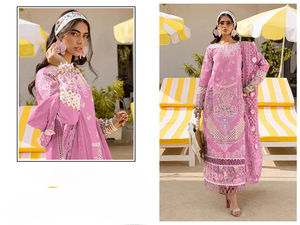 Traje de adulto semicosido de estilo pakistaní de algodón Cambric para mujer, trabajo de bordado pesado, tradicional Salwar Kameez de secado rápido - Product Image 2
