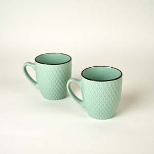 Juego de 2 Tazas de Té de Cerámica Verde Mar Minimalistas para Regalos - Product Image 1