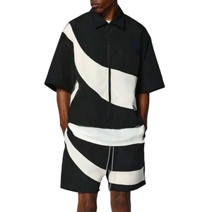High Quality Boxy Fit Zip up Colour Blocked Nylon <b>Polyester</b> <b>Shirt</b> Short 2 Piece Set Man Tracksuit windbreaker Shorts Set 2027 - Product Image 5