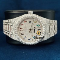 Montre mécanique de luxe pour homme avec diamants VVS cultivés en laboratoire, cadran analogique en acier inoxydable, verre minéral, mouvement ETA, cadran de 41 mm