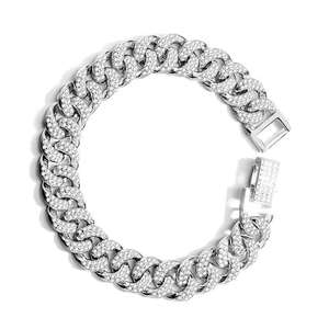 Hip Hop oro amarillo 12mm enlace cubano rodio plateado moissanita hielo fuera boda pulsera Unisex 925 plata esterlina - Product Image 5