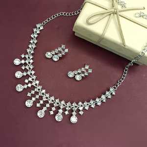 Indian Fashion Jewelry Trandy Tassel <b>Silver</b> CZ <b>Crystal</b> Bridal Collar <b>Necklace</b> Set Dangle Earrings Jewellery For Women - Product Image 2