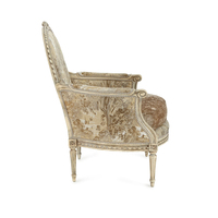 Juego de Sillones Adeleine Bergere de Madera de Caoba con Tapicería de Terciopelo, Acabado Crema, Diseño de Mediados de Siglo, Esponja, para Sala de Estar de Villa o Apartamento