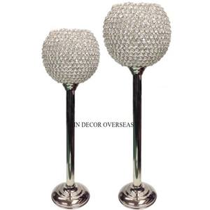 Leaves Designer Metal Silver Shiny Polished Stand For Clear <b>Crystal</b> Beaded Tea Light <b>Candle</b> Holder And Votive Wedding Decor - Product Image 2