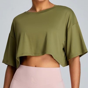 Camiseta holgada de manga corta para mujer, transpirable, de alta calidad, personalizada, entrenamiento de baile, ropa deportiva, ropa de Yoga, Top corto - Product Image 6