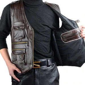 Precio razonable Cierre de botón Chalecos de cuero de moto MOQ bajo Cuello en V Ropa de montar en moto Botón y cierre de cremallera Chaleco - Product Image 3