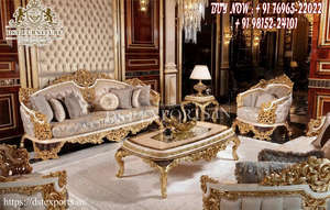 Indian Hand Carved Classic Design <b>Sofa</b> Set Spanish Style Luxury Carved <b>Sofa</b> Set Italian Style Antique <b>Gold</b> <b>Sofa</b> Set for Living - Product Image 3