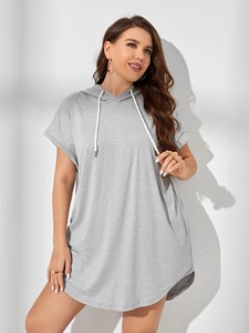 Vestido Sudadera Holgado de Manga Corta para Mujer, Estilo Informal, Liso - Product Image 3