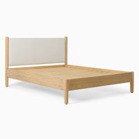 Base de Cama King Size de Madera de Teca Sólida con Cabecera Tapizada, Color Natural, Diseño Moderno para Muebles de Dormitorio