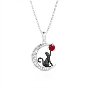 Jeulia Custom <b>Black</b> <b>Cat</b> Moon Pendant Necklace with Birthstone - Product Image 6