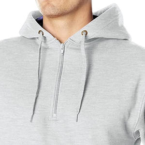 Sweat-shirts à capuche pour hommes en polaire polyester/coton, couleur unie, épaules tombantes, demi-zip, décontractés, avec logo personnalisé - Product Image 2