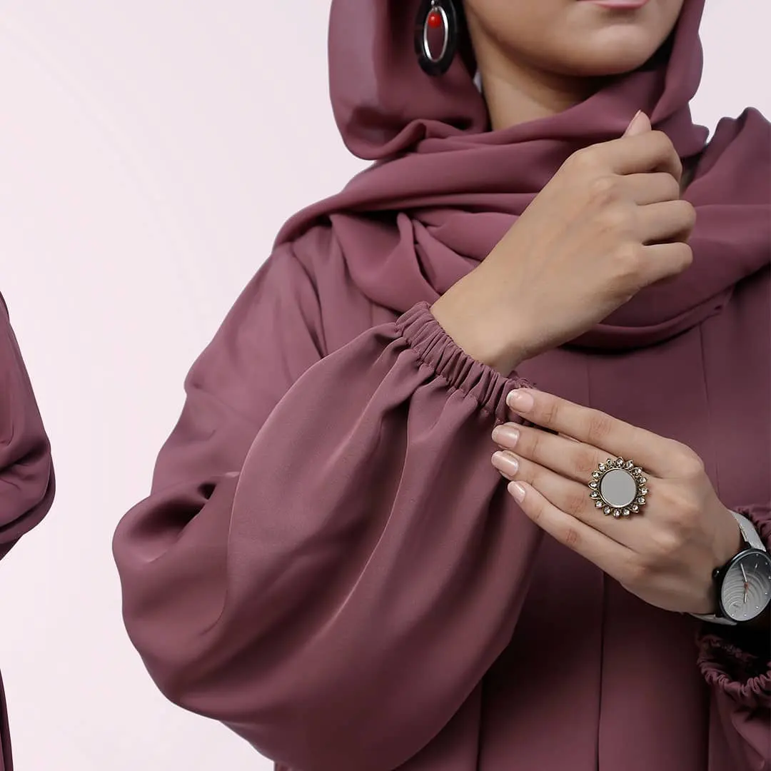 Abbigliamento islamico modesto di alta qualità lungo colore viola Tyrian Nida Abaya abito musulmano da donna Jilbab con eleganti maniche a sbuffo