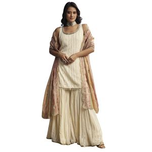Traje marfil Lucknowi Sharara con tejido Dupatta para mujer, fiesta de boda tradicional india y ocasiones festivas - Product Image 2