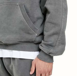 Sweat à capuche personnalisé à épaules tombantes avec poches pour homme Pull-over oversize Sweat-shirt lourd 100% coton pour l'hiver - Product Image 2