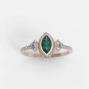 Trendy IGI Certified Marquise Shape Emerald & Diamond Beautiful Band Ring en Real Solid 14K 18K Gold Fine Jewelry Manufacturer - Product Image 1