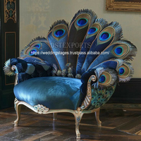 Fauteuils de luxe traditionnels en forme de paon pour salon, taille personnalisée, dossier haut, en teck sculpté et capitonné, pour appartement, hôtel, villa