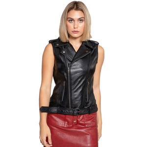 Nuevo Chaleco de Cuero Genuino para Mujer, Estilo Motero, de Alta Calidad, Cortavientos, Moderno, en Diferentes Colores Lisos - Product Image 6