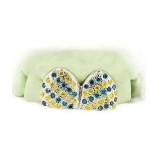 Incisive personnalisée 2X2 Fine Grillz Gold Diamond-Dust Canine Double Caps 14k Yellow White Rose Custom Cut Incisive - Product Image 1