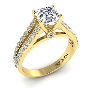 Anillo de compromiso de vástago dividido de plata 925 chapado en oro amarillo de diamante Asscher de lujo para mujer moda de lujo al mejor precio - Product Image 2