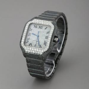 Reloj de Diamantes Moissanite VVS Cultivados en Laboratorio, Totalmente Brillantes, en Blanco y Negro, para Hombre, con Esfera y Correa de Acero Inoxidable, Movimiento de Cuarzo - Product Image 2