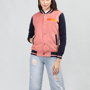 Venta caliente Otoño invierno Mujer Letterman Varsity Jacket 100% Algodón Lana Letterman Abrigo con logotipo bordado personalizado - Product Image 2