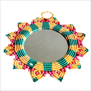 Tapiz bohemio de diseño moderno hecho a mano, decoración de interior, macramé, estilo artístico, espejo colgante de pared, decoración de dormitorio para boda - Product Image 6