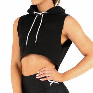 Logotipo personalizado Gimnasio Entrenamiento Correr Señoras Sexy Crop Hoodies Nueva moda Casual Mujeres Crop Sin mangas Pullover Hoodie - Product Image 2