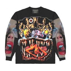 เสื้อยืดสตรีทแวร์ลายสยองขวัญ ทรงโอเวอร์ไซส์ พิมพ์ลายโดดเด่น แขนยาว สวมใส่สบาย ผลิตจากผ้าฝ้าย 100% สำหรับผู้ชาย ทรงหลวม พิมพ์ลาย - Product Image 1