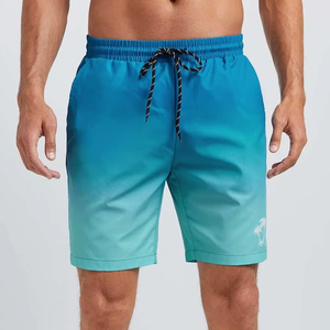 Short de bain personnalisé pour hommes de la rue haute 95% polyester Short de plage à séchage rapide Short de bain imprimé solide tissé méthode non tissée - Product Image 1