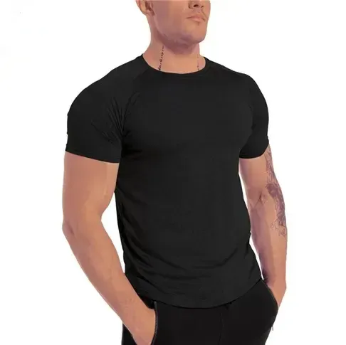 100% хлопковые мужские спортивные футболки для фитнеса и бега Компрессионные Мужские футболки с коротким рукавом