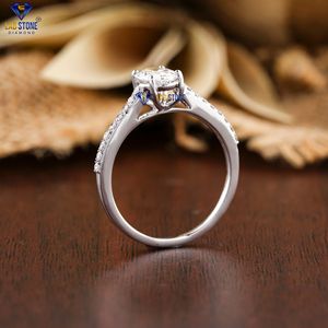 1.28 TDW ovale et rond taille brillant bague en diamant 18k or blanc pavé réglage Cvd/Hpht diamant laboratoire pierre bijoux - Product Image 5