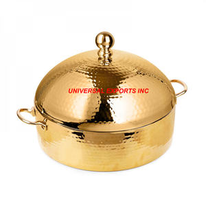 Casserole en acier inoxydable martelé finition or faite à la main nouveau chauffe-plats en métal de luxe à double paroi - Product Image 2