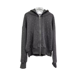 Sudadera con capucha de diamantes de imitación de alta calidad para mujer Sudadera con capucha con cremallera de cristal Estilo de diamantes de imitación personalizados OEM - Product Image 5