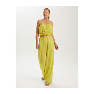 เสื้อครอปผ้าฝ้ายสายเดี่ยวพร้อมกางเกงขายาวเอวสูงยืดหยุ่นได้ ระบายอากาศได้ดี - Product Image 4