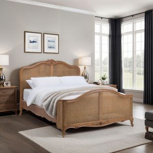 Cama de Mimbre Francés de Caoba Maciza con Intrincado Diseño Tallado a Mano, Acabado Natural, Estilo Clásico, Tamaño Personalizable - Product Image 2